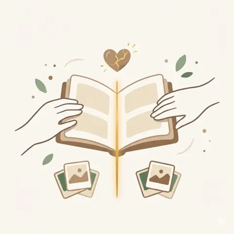 Family photo album being shared