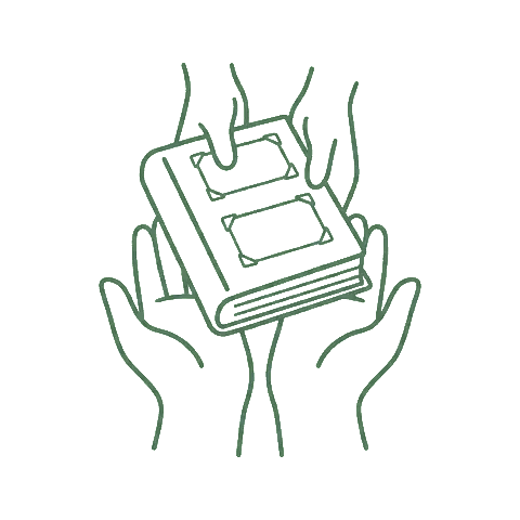 Hands holding photo albums