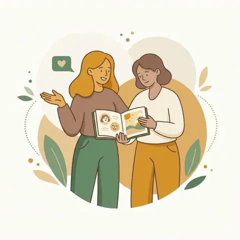 Two people sharing a photo album together