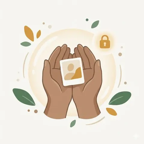 Hands carefully holding a photo — privacy and care